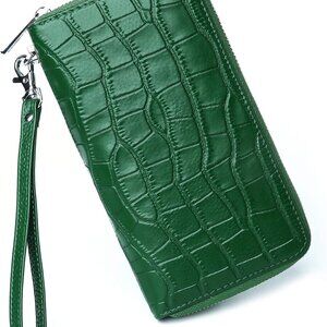 Women's Genuine Leather Wallet RFID Block Large Capacity Clutch Wristlet